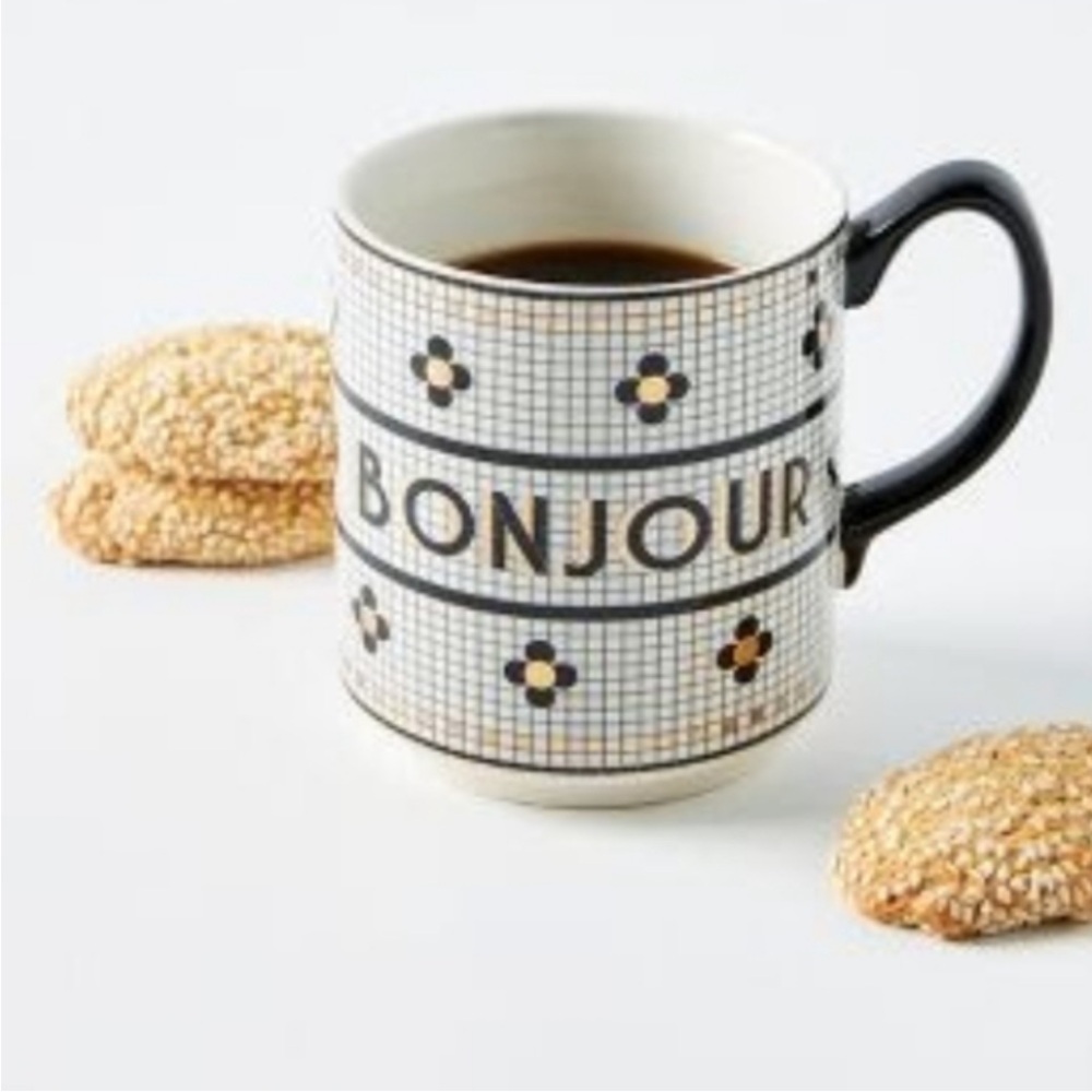 ANTHROPOLOGIE "Bonjour" Subway Tile Mug